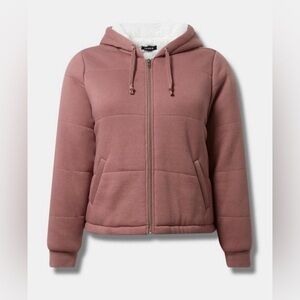 Fleece Fur Lined Bomber Rose Taupe Pink